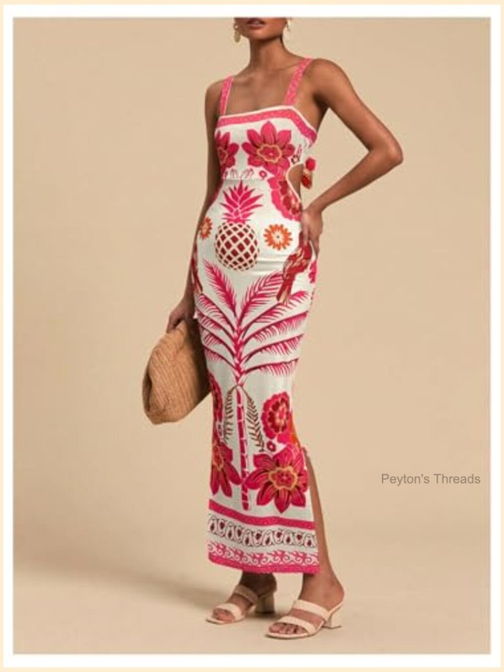 Sleeveless Tropical Bow Tie Back Maxi Dress with Split - Picture 3 of 7
